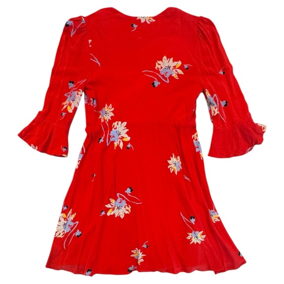 Free People "Time On My Side" Red Floral Print Wrap Dress - Picture 7 of 7